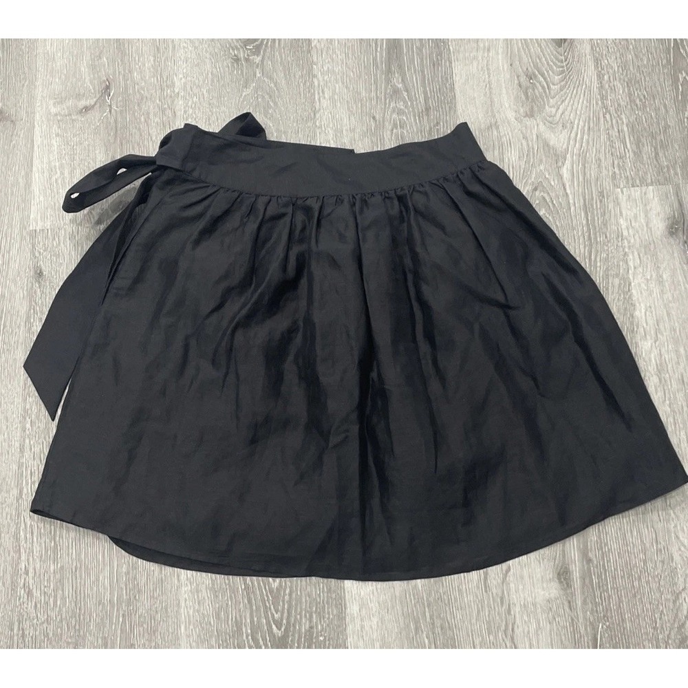 NWT Club Monaco Claire Skirt Black Wrap Tie‎ Side Bow Pocket Mini Linen/Silk M - Picture 2 of 7